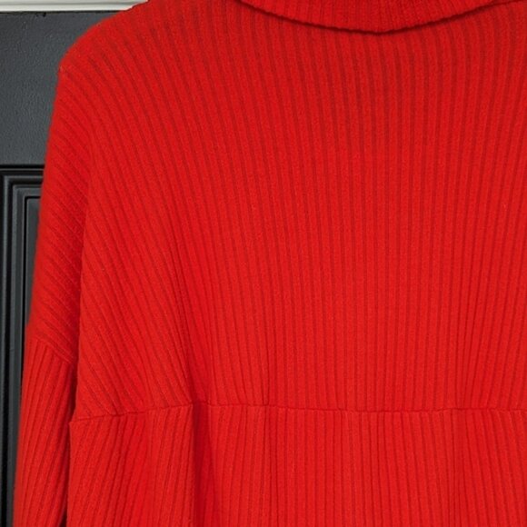 Anthropologie Saturday Sunday Ribbed Oversized Vibrant Red Cowl Neck Sweater XS - Picture 6 of 11